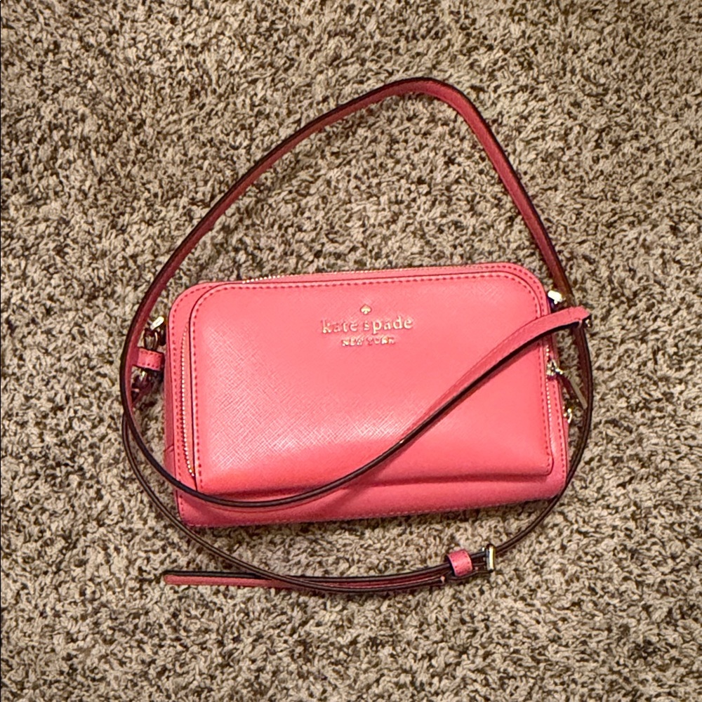 kate spade coral pink Saffiano Leather Crossbody Wallet